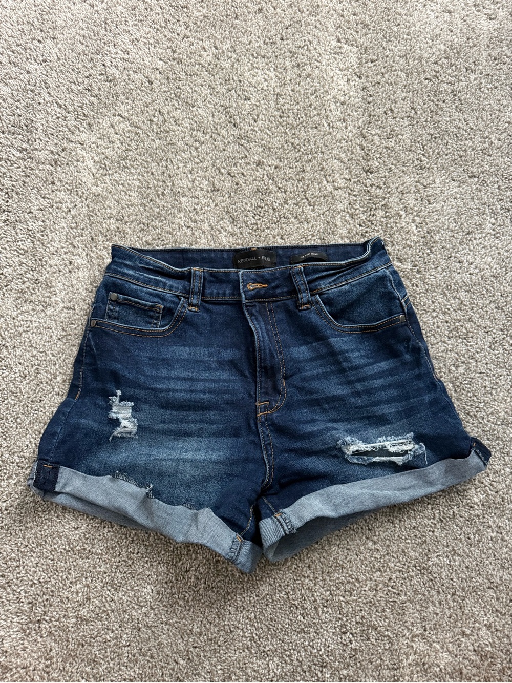 Kendall & Kylie Dark Indigo Distressed High Waist Denim Shorts
